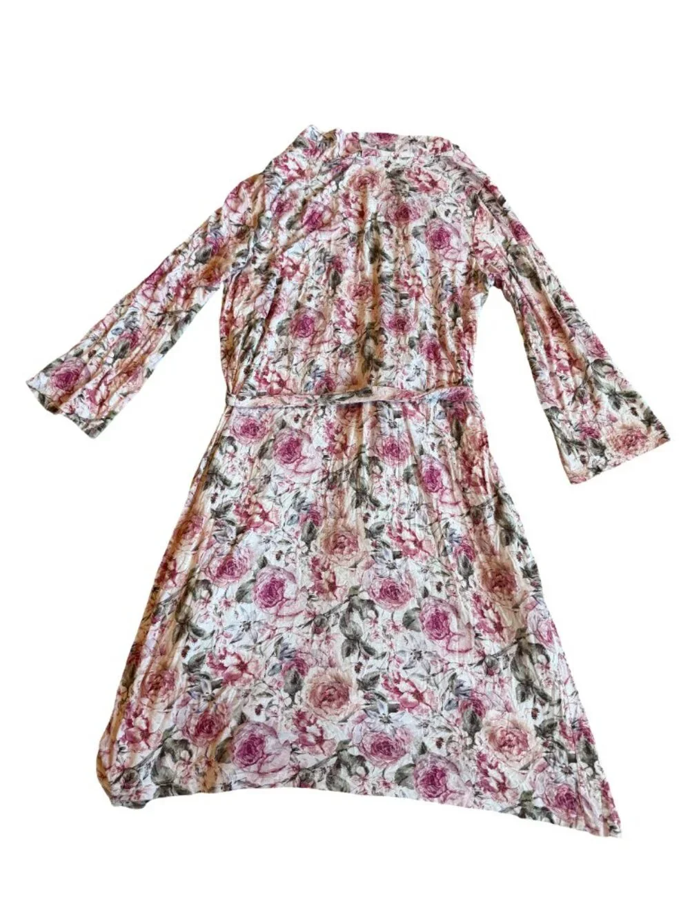 Posh Peanut Rose Print Robe Bumblebee Tie Waist Stretch Maternity Nursing Large